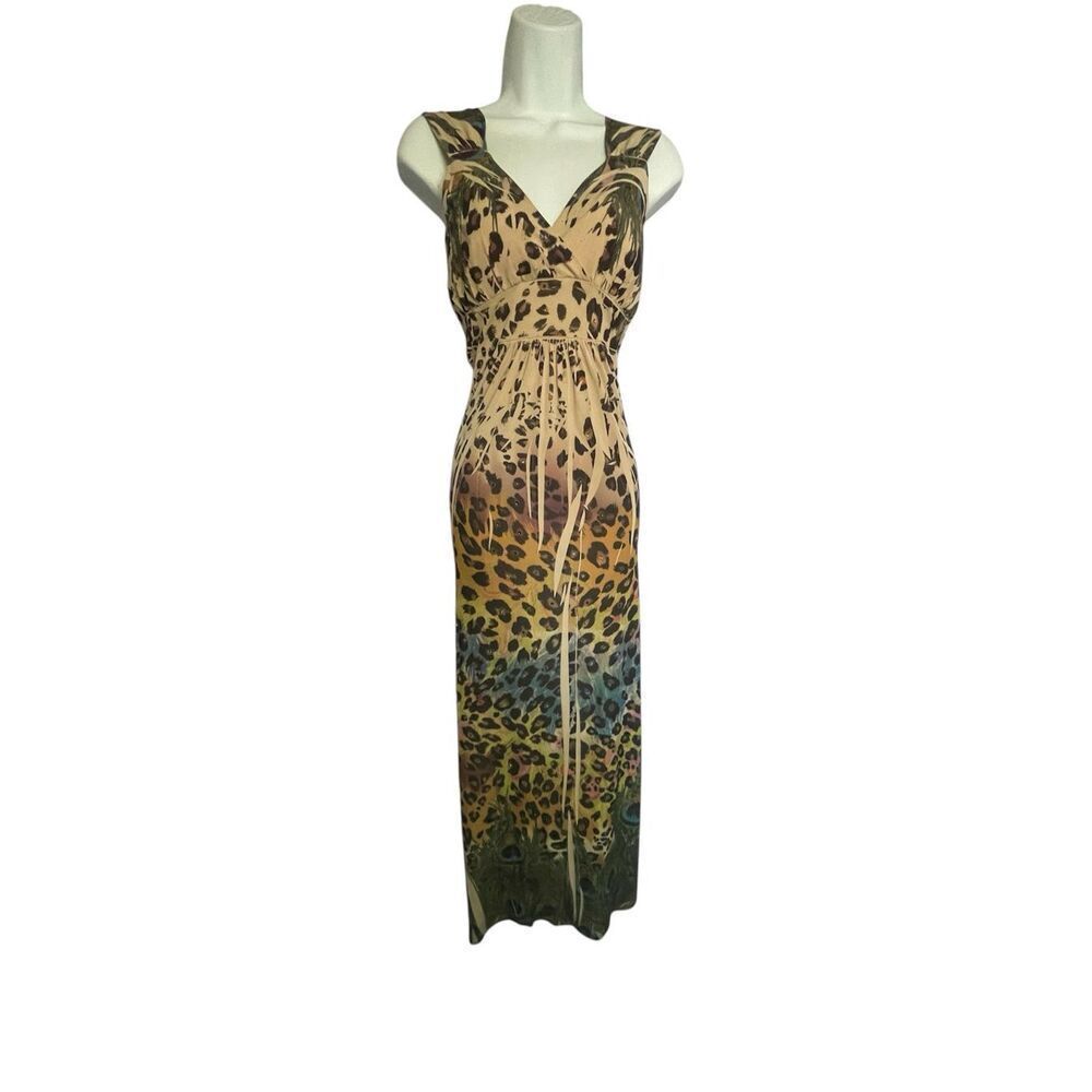 Fresh Of LA Leopard Cheetah Maxi Dress Peacock Women’s Reg Size M